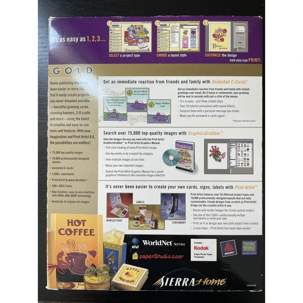 Print Artist Gold computer set Version 8.0 Sierra Home 1999 PC